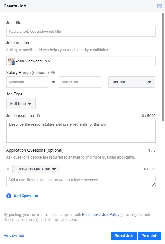 Cómo crear una publicación de trabajo en Facebook - descripción del trabajo